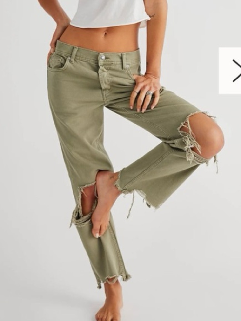 Free People Maggie Mid-Rise Straight-Leg Jeans Moss Green Distressed 26 Gritty